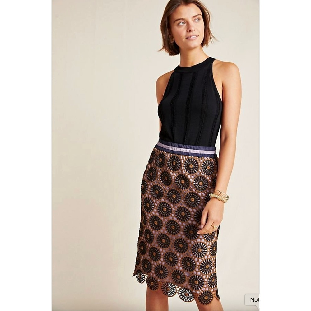 Current Air Loire Lace Scalloped Hem Pencil Skirt Small NWT Medallion Boho